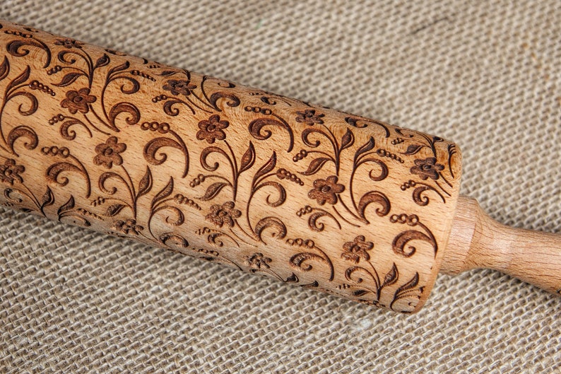 Flowers Engraved Rolling Pin Embossed Rolling Rolling Pin Gift Etsy