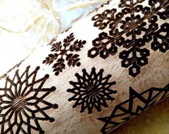 Rouleau à Pâtisserie En Bois Gravé - Motif Flocon De Neige Pour Biscuits De Noël - 43,5 Cm - Parfait Pour Pâtes Et Fondant