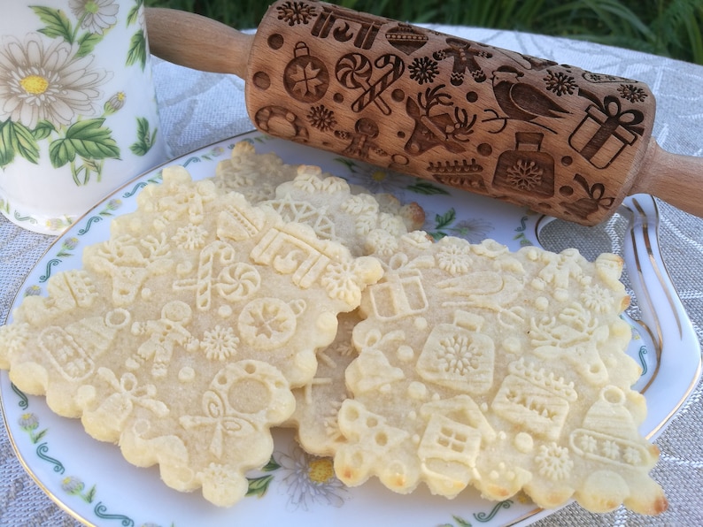 Christmas Embossing Rolling Pin Christmas Cookies Christmas Etsy