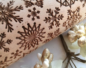 Snowflakes engraved rolling CHRISTMAS Embossing rolling pin Xmas pattern Textured rolling Embossed dough roller Christmas cookies Xmas gifts