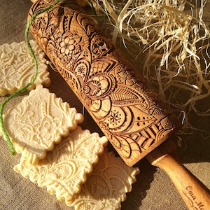 Paisley engraved rolling pin Springerle cookie mold Gifts for her Textured Embossed Rolling pin Nudeholz mit gravur Prägunglholz mit blumen