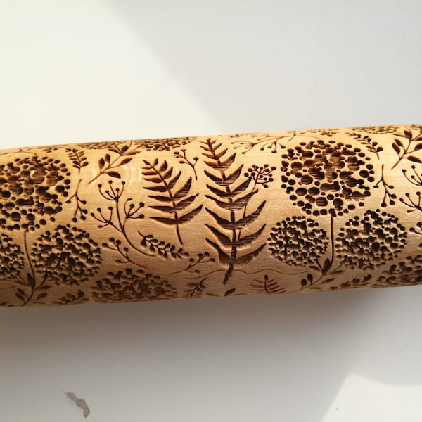 Dandelion Embossing Embossed rolling pin Rolling pin Springerle cookie mold Gough roller Textured rolling pin Clay Pottery Patterned stamp