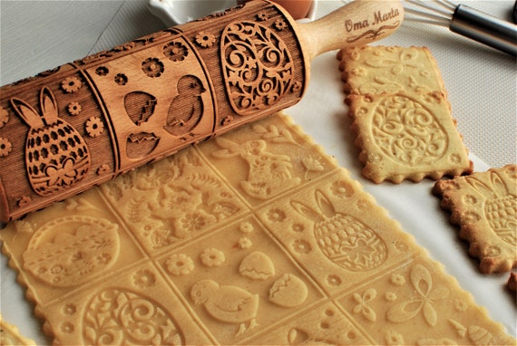 Embossed Dough Roller Happy Easter Embossed Rolling Pin Baking