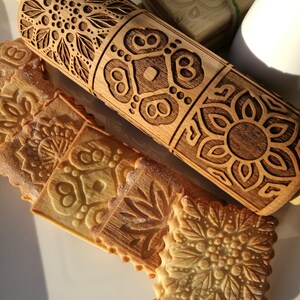 Mandala Embossing rolling pin Cookie cutter Embossed dough roller Gift Gingerbread Cookies Clay Roller Pottery Ceramics tools Springerle image 3