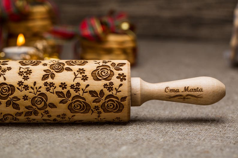 Roses Engraved rolling pin Embossed dough roller Embossing Etsy