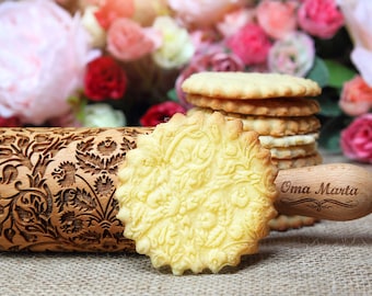 Embossed rolling pin Textured rolling pin Baking Cookies rolling pin Springerle cookie mold Carve wooden mold Gingerbread Sugar cookie icing