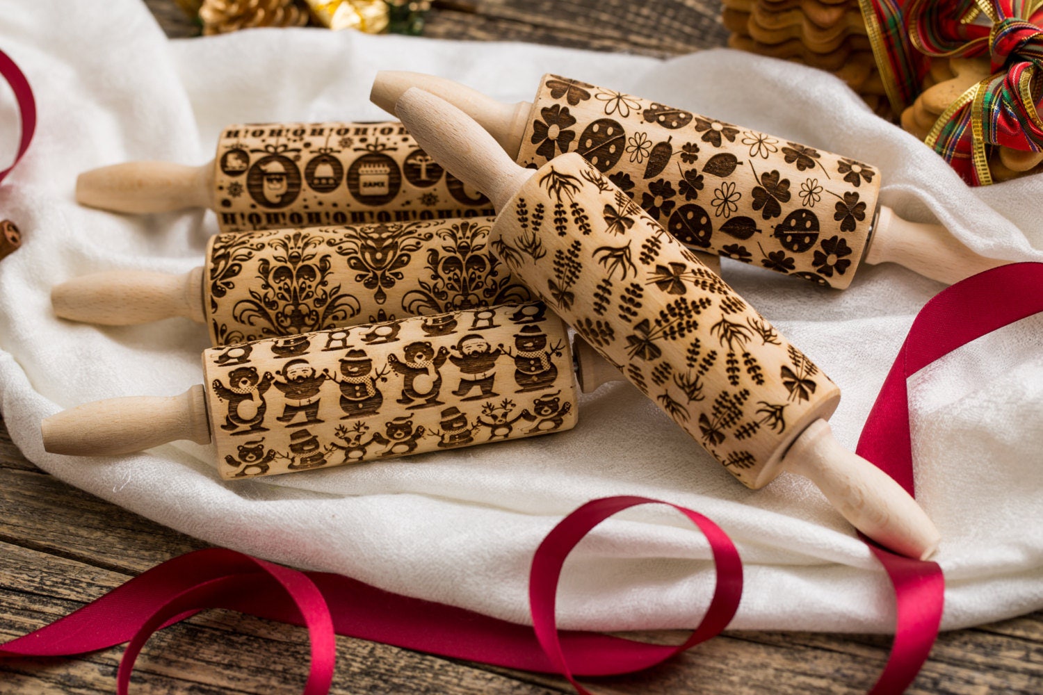 Set Rouleaux à Pâtisserie Gaufrés Brodés Roulant Cadeau d'anniversaire Pour Maman de Noël Moules en 