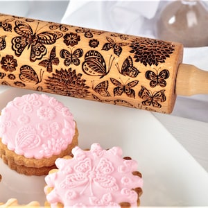 Butterfly Embossed Rolling pin Gifts for her Teigroller mit prägung Springerle mold Clay  Embossing rolling pin Cookie roller Cookie stamp