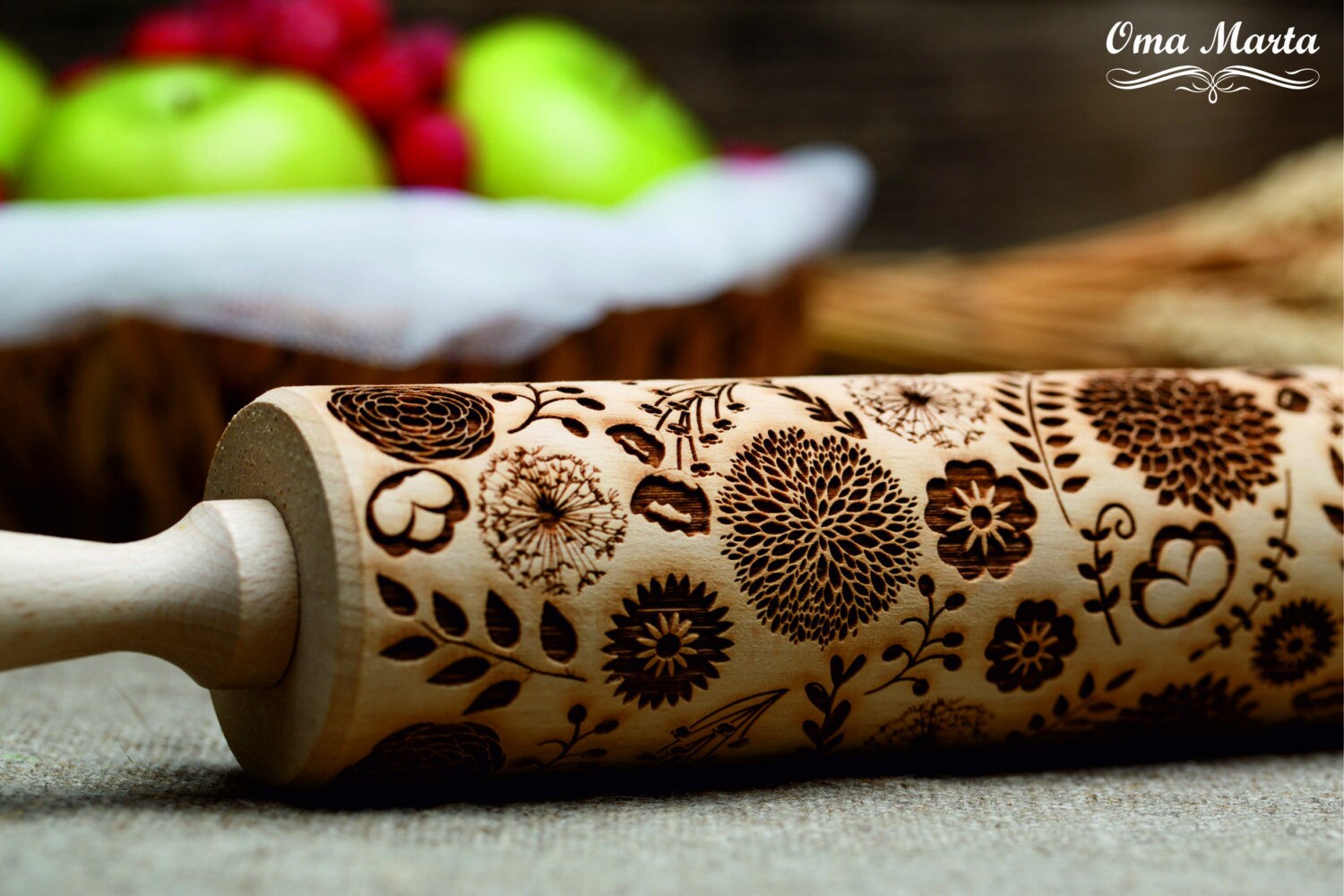 Embossed Dough Roller Flowers Engraved Wooden Rolling Pin Etsy