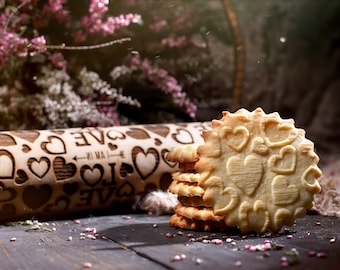 Hearts Engraved Rolling pin Embossed hearts dough roller Wedding gift for bride Valentines day Mothers day gift Gift wife Springerle mold