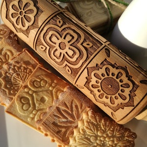 Mandala Embossing rolling pin Cookie cutter Embossed dough roller Gift Gingerbread Cookies Clay Roller Pottery Ceramics tools Springerle image 4