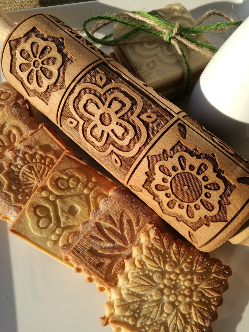 Mandala Embossing Rolling Pin Cookie Cutter Embossed Dough Etsy