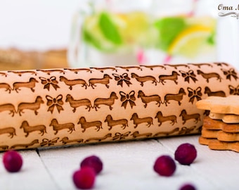 Dachshund Dog Embossed rolling pin Embossed dough roller Fondant Décor baking gift Dachshund gifts Springerle Embossed cookies Clay Pottery