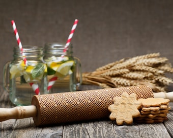 Rodillo de pan de jengibre Patrón griego enrollado grabado, rodillo de masa en relieve Regalo de Navidad Galletas de Navidad Moldes de madera tallada Regalos para hornear