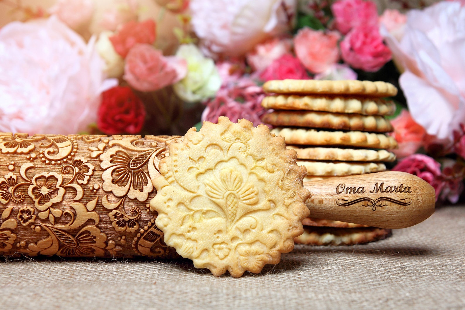 PAISLEY Embossed Dough Roller for Cookies Engraved Wooden Etsy