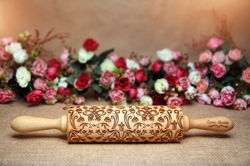 Vintage Flowers Engraved Rolling Pin Floral Custom Embossed Etsy