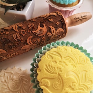 Bird Textured rolling pin Embossed rolling pin for cookie Christmas gift Cookie mold Roller Clay Springerle cookie mold Gift for her Xmas
