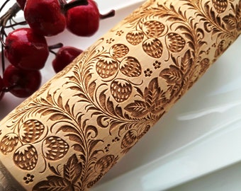 Strawberry Embossing Rolling pin Embossed rolling pin Deep carved mold Dough roller Cookie mold Springerle Textured roller Cookie stamp