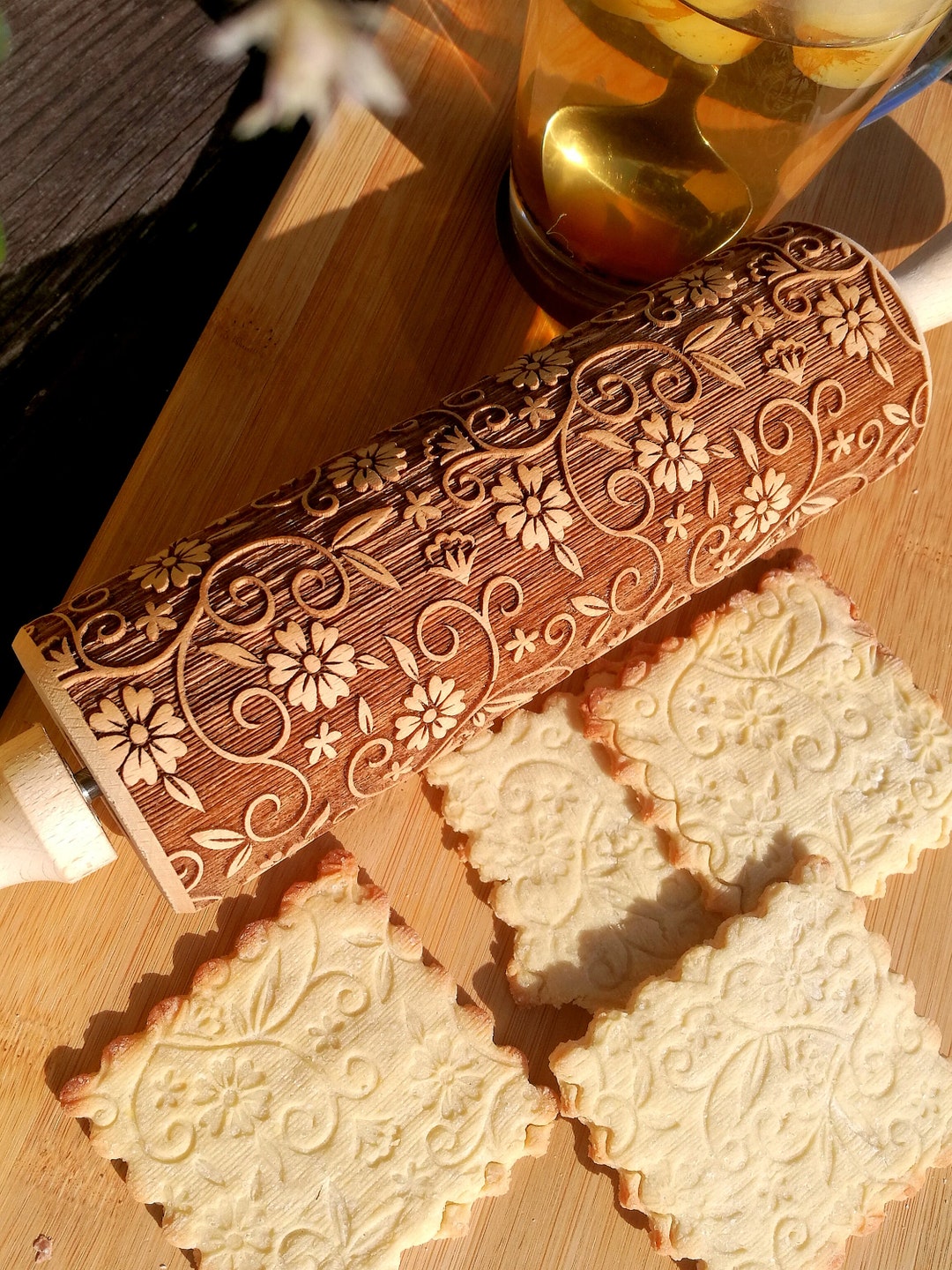 Embossed Rolling Pin Flowers Engraved Rolling Pins Embosser Etsy