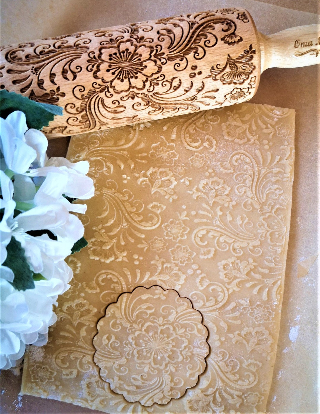 PAISLEY Embossing Rolling Pin Thumbprint Cookie Stamp Gift for Her