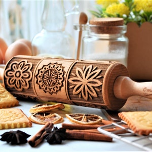 Mandala Embossing rolling pin Cookie cutter Embossed dough roller Gift Gingerbread Cookies Clay Roller Pottery Ceramics tools Springerle image 2