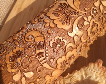 PAISLEY Rodillo de masa en relieve para galletas Rodillo texturizado Rodillo de madera grabado Molde de pan de jengibre Teigroller mit blumen Springerle