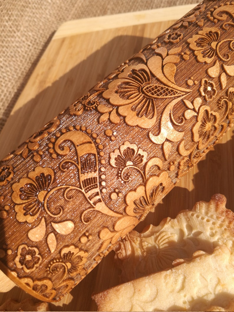 PAISLEY Embossed Dough Roller for Cookies Engraved Wooden Etsy