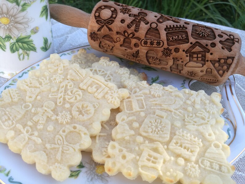 Christmas Embossing Rolling Pin Christmas Cookies Christmas Etsy