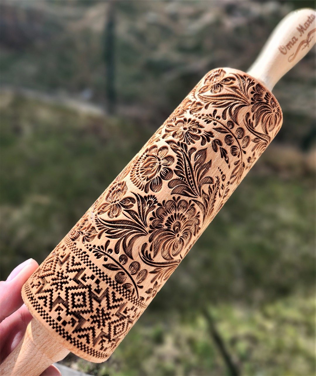 Textured Rolling Pin Baking Embossed Dough Roller Polymer Clay Cutter