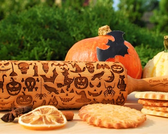 HALLOWEEN Embossed rolling pin Happy Halloween embossing rolling pin Springerle cookies Halloween patterns Cookie Embosser Stamp Mold Dough