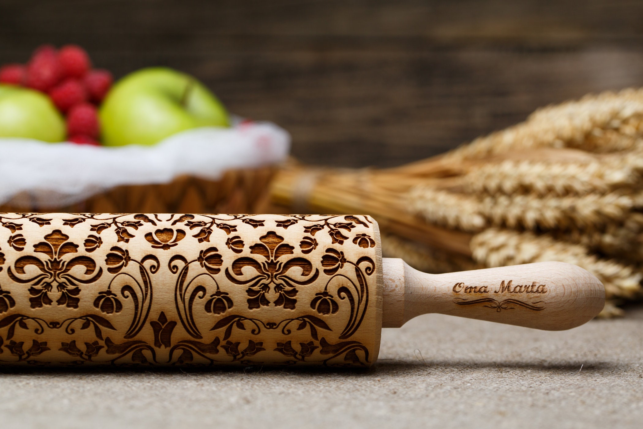 Vintage Flowers Engraved rolling pin Flower Embossed rolling Etsy
