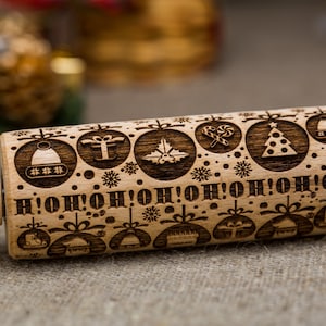 Ho Ho Ho Embossed rolling pin Engraved rolling pin Xmas gifts Decorative roller Christmas decor Christmas cookies Christmas cookie stamp