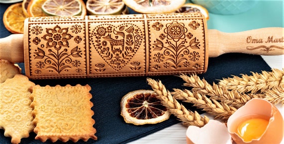Buy Folk Embossed Rolling Pin Textured Cookies Springerle Rolling
