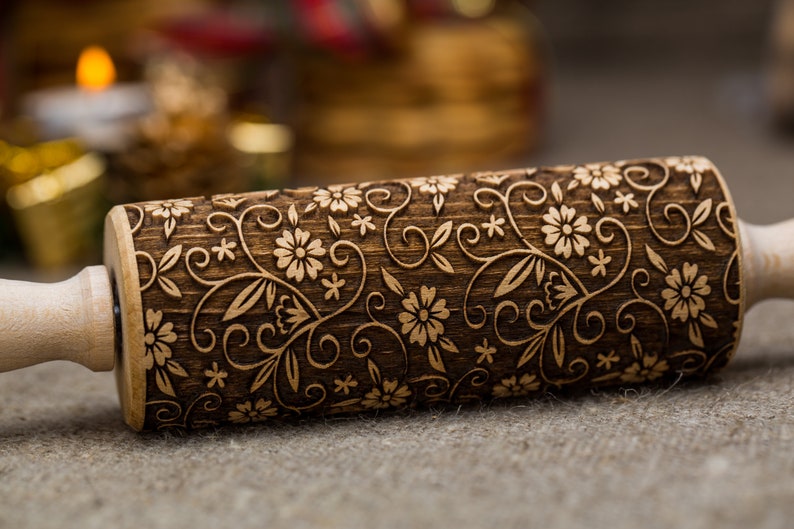 Flowers Engraved Rolling Pin Floral Embossed Rolling Embossed Etsy UK