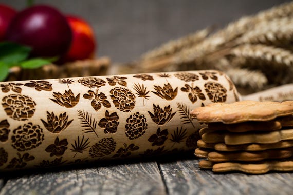 Tropical Flowers Engraved Rolling Pin Wooden Rolling Pin Etsy