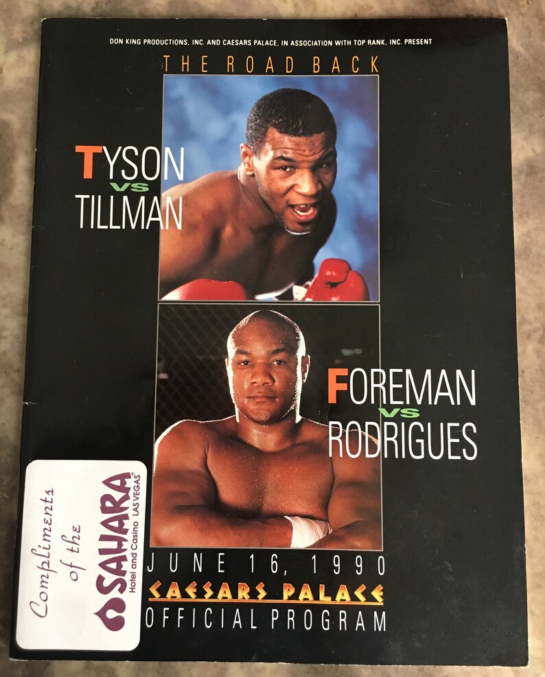 1990 Tillman and Foreman v Program Caesars Palace Las Vegas Tyson v Rodrigues The Road Back Vintage On-Site Boxing Program