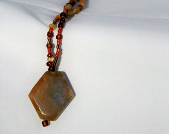 Lariat Style Necklace, Beaded Earth Tone Necklace
