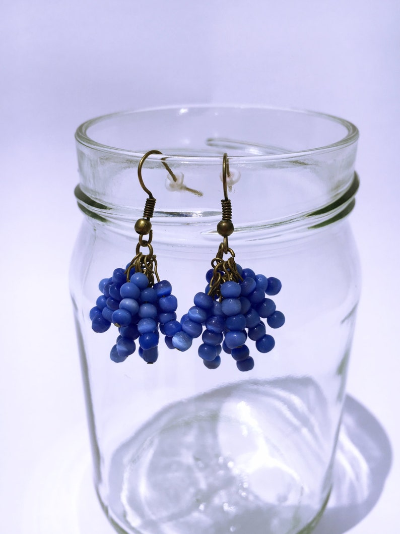 Blue Cat's Eye Cluster Earrings Etsy