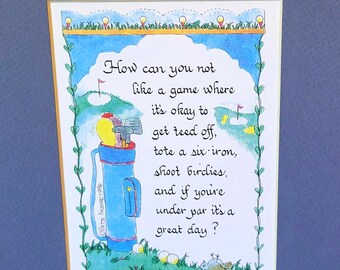 Golfer gift, Mixmedia scriped art work, frame ready golfer art, scriped prints, hand cut double matted scriped art for golfer.
