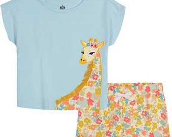 baby girl giraffe t-shirt and printed french terry shorts, 2pc set. 24mos