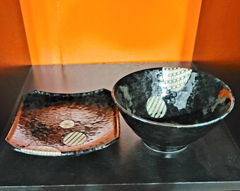 Black oriental style dish set