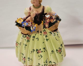 Vintage handpainted Italian porcelain figurine,  women in floral.