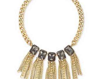 Bold rhinestone and  fringe statement necklace