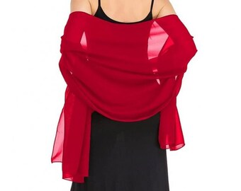 Red chiffon Georgette shawl, wedding evening silky wrap