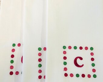 Vintage tea towels, embroidered tea towel, initial "c" tea towels, place mats, 100% cotton tea towels