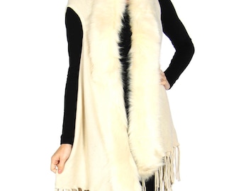 Off-White faux fur trim long vest. Lg