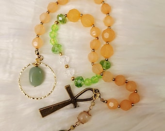 Upcycled Prayer Beads with Ankh Charm – Multi-Color Gemstone