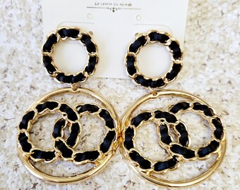 Fashion earrings, gold/black circle earring