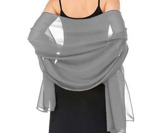 Gray chiffon Georgette shawl, wedding evening silky wrap
