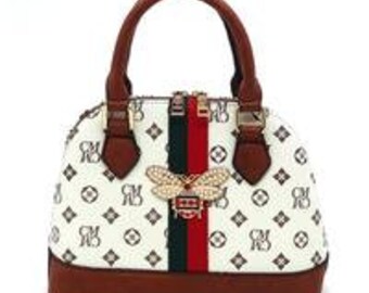Dome satchel Ivory &  tan handbag
